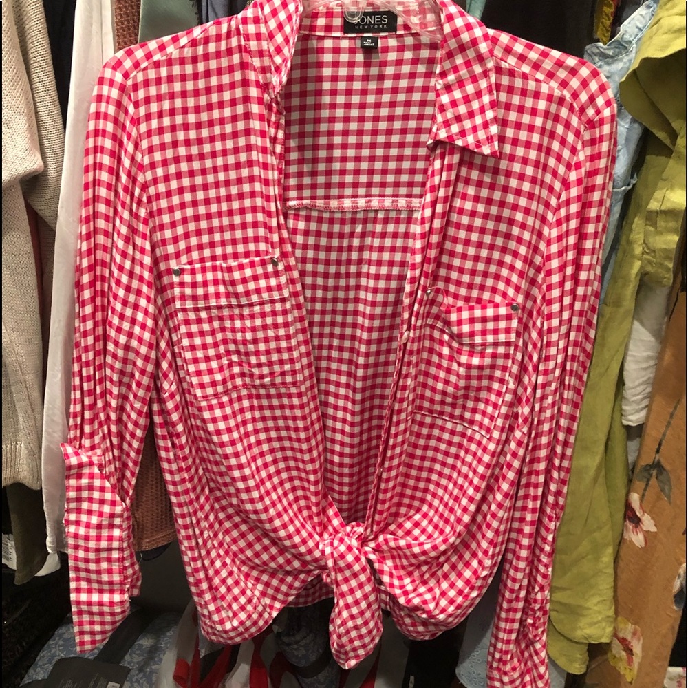 Jones of New York red and white checkered blouse